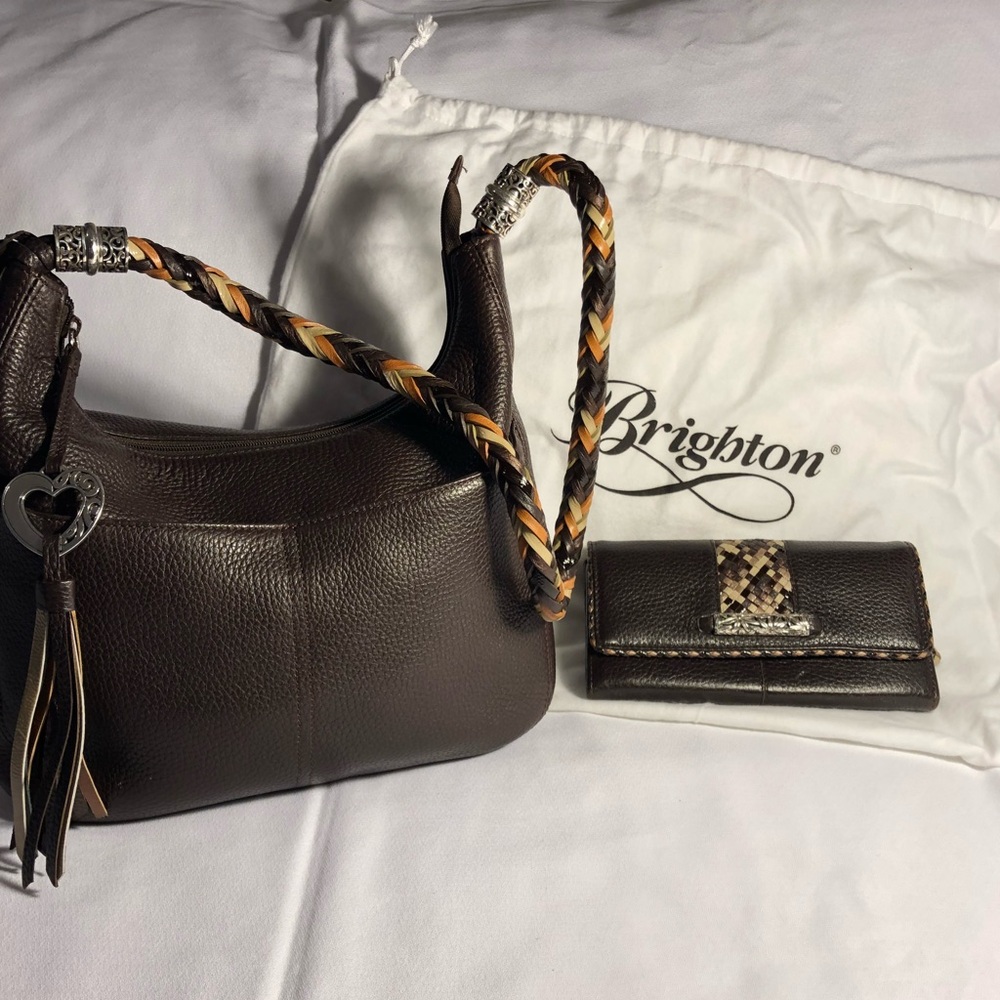 Brighton Dark Brown Leather Hobo Bag with Braided Handle